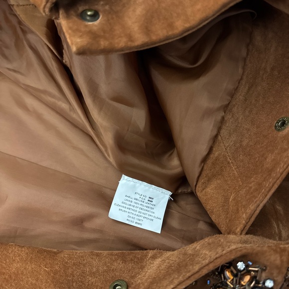 Hot in Hollywood Suede Leather Beaded Floral Embellished Long Jacket - Picture 7 of 11